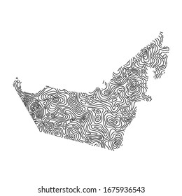 Mapa de los Emiratos Árabes Unidos de las aislaciones negras o de la línea de nivel de mapa topográfico geográfico. Ilustración vectorial.