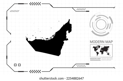 United Arab Emirates map of black digital frame HUD, GUI, UI interface technology radar vector.
