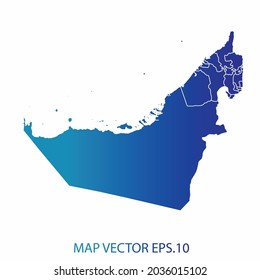 Mapa de los Emiratos Árabes Unidos, color de gradiente azul , estilo infográfico , sobre fondo blanco con Map World. Malla 3D del marco de cables, mapa 3D,