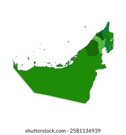 United Arab Emirates map with border highlighted regions, states, isolated on white background. Template map of UAE. Detailed vector illustration.