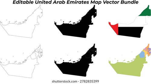 United arab emirates map bundle with flag and regions