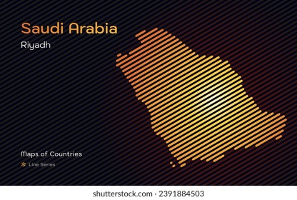 United Arab Emirates Map with a capital of Abu Dhabi Shown in a gold Line Pattern