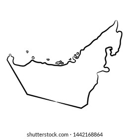 United Arab Emirates map from the contour black brush lines different thickness on white background. Vector illustration.