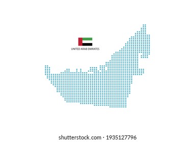 United Arab Emirates map design blue circle, white background with United Arab Emirates flag.