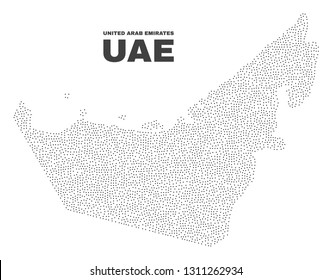 United Arab Emirates map designed with little dots. Vector abstraction in black color is isolated on a white background. Scattered little dots are organized into United Arab Emirates map.