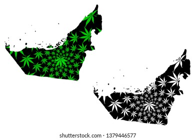 United Arab Emirates - map is designed cannabis leaf green and black, United Arab Emirates (UAE) map made of marijuana (marihuana,THC) foliage,
