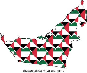 United Arab Emirates map filled with heart 