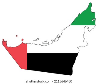 United Arab Emirates map with flag - outline of a state with a national flag, white background, vector