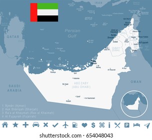 United Arab Emirates map and flag - highly detailed vector illustration