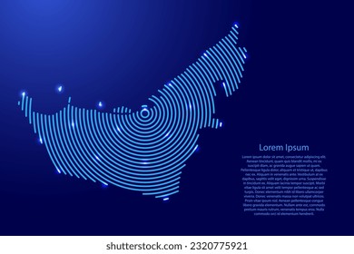 United Arab Emirates, map from futuristic concentric blue circles and glowing stars for banner, poster, greeting card