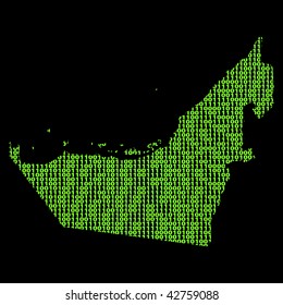 United Arab Emirates map with green binary code illustration