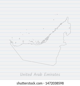 United Arab Emirates map hand drawn gray outline on notebook background. Vector Illustration EPS10.