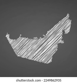 United Arab Emirates map hand drawn sketch. Vector concept illustration flag, scribble map. Country map for infographic, brochures and presentations isolated on black background. Vector illustration.