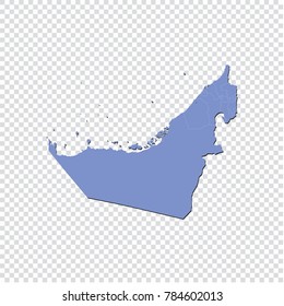 United Arab Emirates map - High detailed blue map of United Arab Emirates. United Arab Emirates map isolated on transparent background.