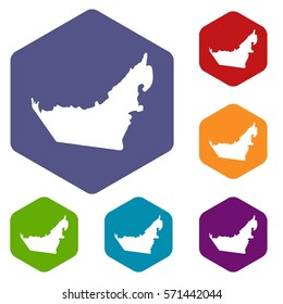 United Arab Emirates map icons set rhombus in different colors isolated on white background