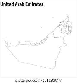 United Arab Emirates map illustration vector detailed United Arab Emirates map with all states