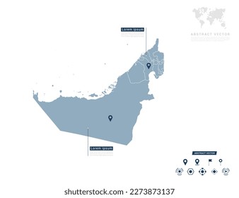 United Arab Emirates Karte der Infografik Blue Navigator Pin-Position zur Überprüfung der Kommunikation Informationsplan Position.