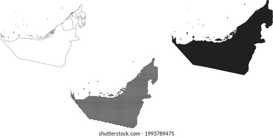 Mapa de los Emiratos Árabes Unidos aislado en un fondo blanco.
