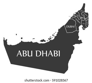 United Arab Emirates Map labelled black illustration