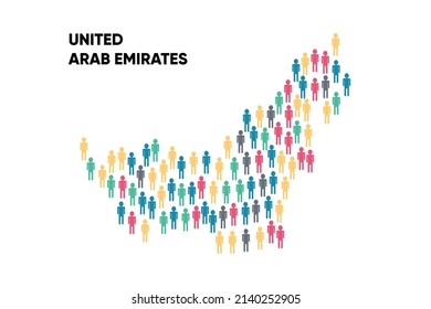 Mapa de Emiratos Árabes Unidos hecho por un grupo de personas, Población. Globalización. Personas de diferentes países