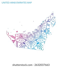 United Arab Emirates Karte Mandala mit bunten Details strukturierte Vektor Design Vorlage auf weißem Hintergrund.