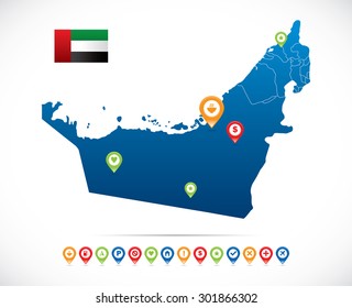 United Arab Emirates Map with Navigation Icons