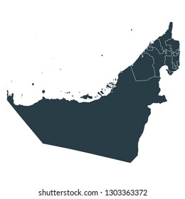 United Arab Emirates map on White background vector, United Arab Emirates Map Outline Shape Gray on White Vector Illustration, High detailed Gray illustration map United Arab Emirates.