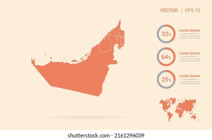 United Arab Emirates map orange abstract infographic vector.