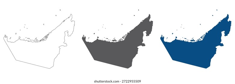 Vereinigte Arabische Emirate Karte einfarbig gesetzt. Karte der VAE in leerem Set. 