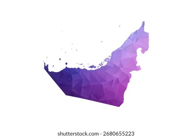 Karte der Vereinigten Arabischen Emirate - Vektorgrafik im Polygonstil in blauem und violettem Farbverlauf, Geometrisches Design mit niedrigem Poly, einzeln auf weißem Hintergrund, ideal für Infografiken und Lernmaterialien.