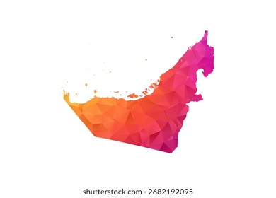 United Arab Emirates Map - Polygon Style Vector Illustration in Orange and Pink Gradient, Low Poly Geometric Design, Isolated on White Background for Infographics and Education.