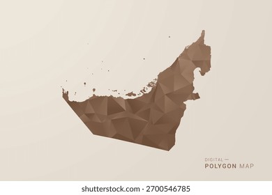 Karte der Vereinigten Arabischen Emirate - Vektorgrafik im Polygonstil mit braunem Farbverlauf, geometrischem Design, Low-Poly, einzeln auf beigem Hintergrund für Infografiken und Dekoration.
