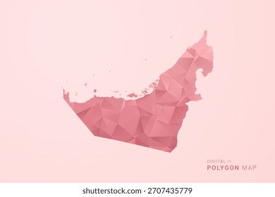 United Arab Emirates Map - Polygon Style Vector Illustration in Soft Pink Valentine Theme, Low Poly Geometric Design, Isolated on Pastel Background.