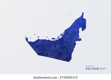 Mapa de los Emiratos Árabes Unidos - Ilustración vectorial de estilo polígono en degradado azul profundo, diseño geométrico de bajo poli, silueta limpia aislada sobre fondo blanco para infografías.