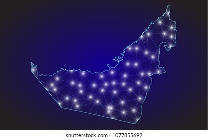 United Arab Emirates map of polygonal mosaic lines network, rays and space stars of vector illustration