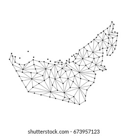 United Arab Emirates map of polygonal mosaic lines network, rays and dots vector illustration.