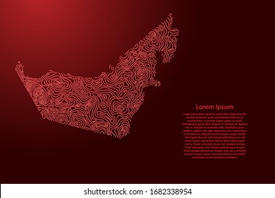 United Arab Emirates map from red isolines or level line geographic topographic map grid. Vector illustration.