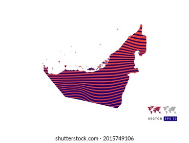 United Arab Emirates map red and blue of abstract with dynamic waves vector.