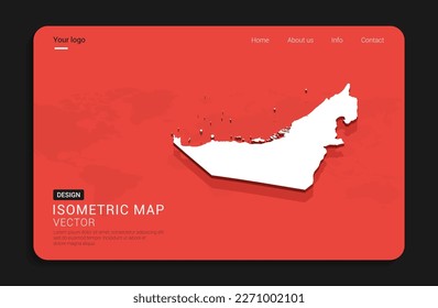 United Arab Emirates map red isolated on dark background with 3d world map isometric vector illustration.