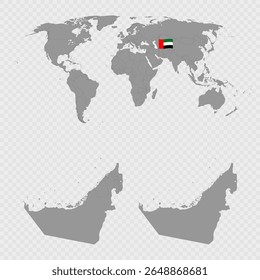 Mapa de los Emiratos Árabes Unidos con Locación mundial.