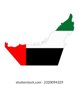 United Arab Emirates map silhouette with flag isolated on white background