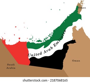 United Arab Emirates Map and their flag. Concept Representation Graphic Illustration.