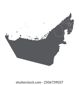 United Arab Emirates map. Map of UAE in administrative provinces in grey color
