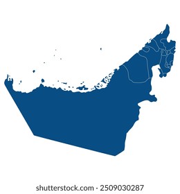 United Arab Emirates map. Map of UAE in administrative provinces in blue color