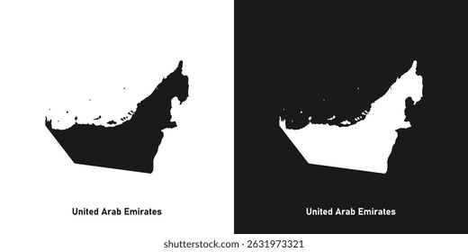 United Arab Emirates map. UAE map in black and white. United Arab Emirates map outline. Vector