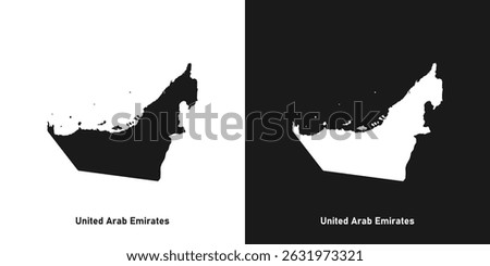 United Arab Emirates map. UAE map in black and white. United Arab Emirates map outline. Vector