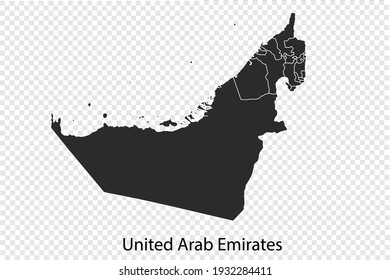 Vereinigte Arabische Emirate Karte Vektor, schwarze Farbe. einzeln auf transparentem Hintergrund