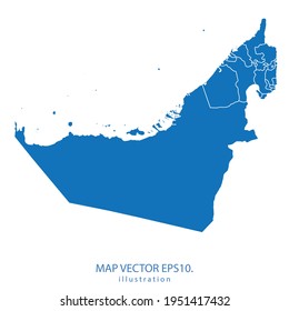 mapa de los Emiratos Árabes Unidos vector EPS10 color azul. sobre fondo blanco.