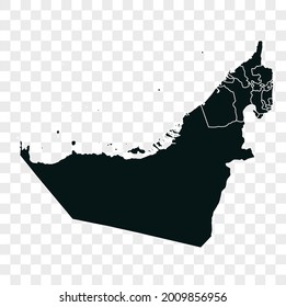 United Arab Emirates map vector. dark color. isolated on transparent background.