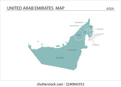 United Arab Emirates map vector illustration on white background. Map have all province and mark the capital city of United Arab Emirates. 